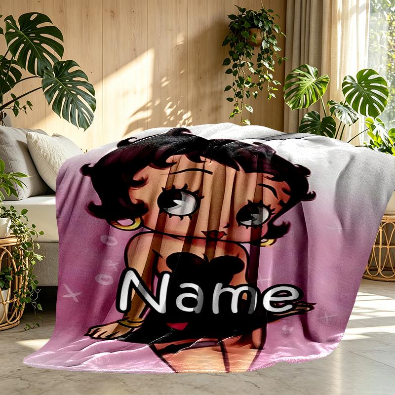 Custom Name Personalized Betty Boop Print Blanket, Home Decor, Bedroom, Sofa, Camping, Couch, Gifts for Birthday Christmas