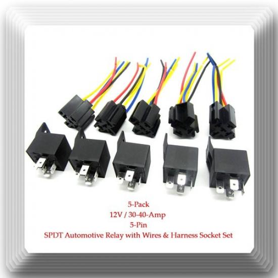 

5 Kits 12V 30-40 Amp 5 Pin SPDT Automotive Relay with Wires & Harness Socket Set