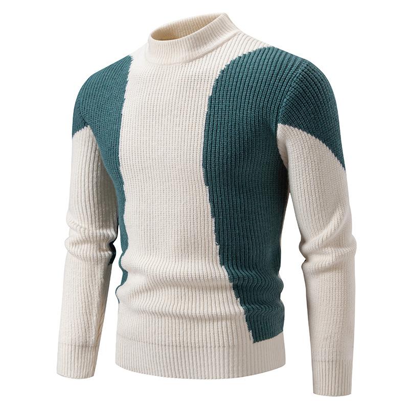 Herren Strickpullover mit hohem Kragen, gestreifter Freizeitpullover, Winter warmer Rollkragenpullover, modischer Rundhalspullover