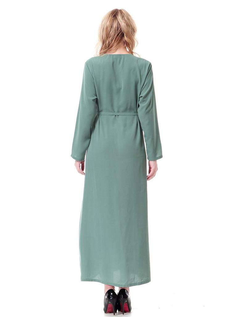Women's Round Neck Solid Chiffon Zipper Long Dress, TH913