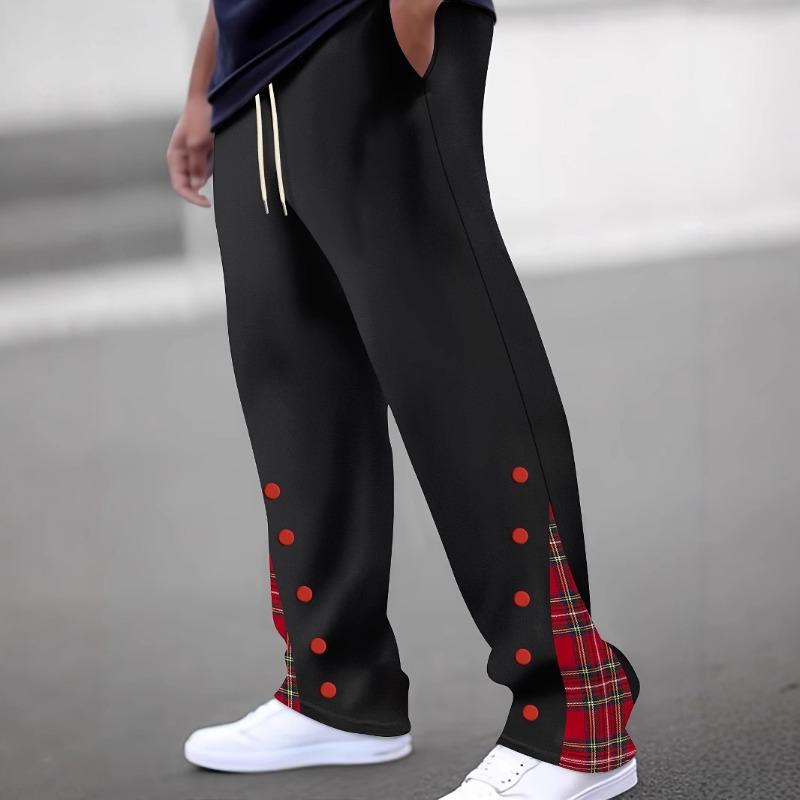 Men's Casual Pants New Sports Buttoned Colour Block Trousers Stylish