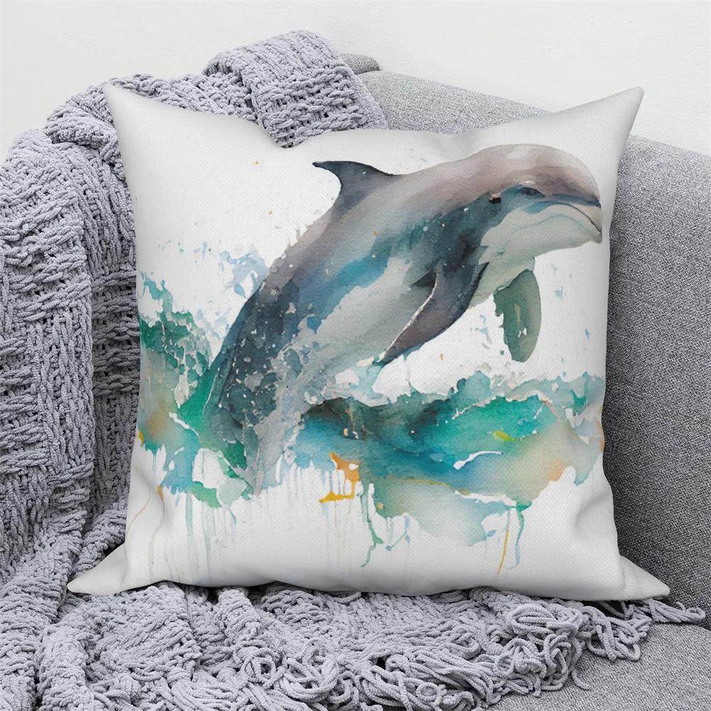 Farmhouse Home Sofa Car Decor Throw Pillow Cover Decorative Sea Animal Cushion  Turtle Coral