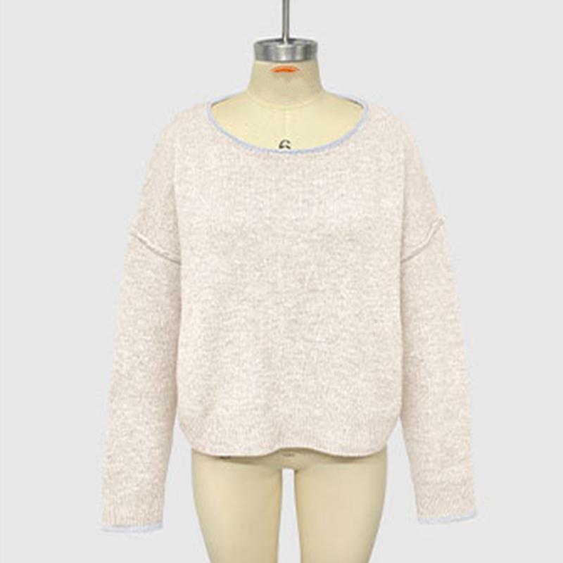 Ladies Autumn Winter Long Sleeve Round Collar Solid Color Pullover Knitted T Shirt Knitwear Top