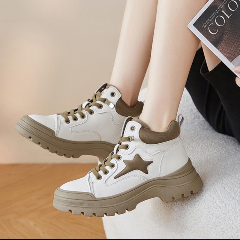 Spring Autumn Genuine Leather Shoes Women Ankle Boots Fashion Brand Ladies Shoes Single Botas Thick Sole 4.5cm