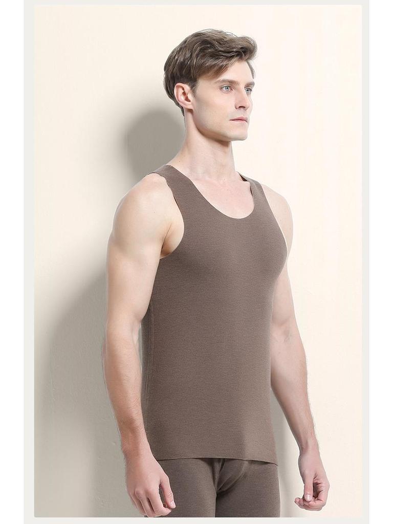 Vestă Termică Seamless din Lână Mătase pentru Bărbați - Catifea Îngroșată, Fără Mâneci, Articol de Îmbrăcăminte Toamnă/Iarnă