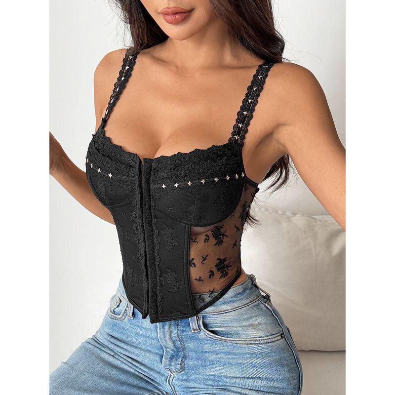 Sexy Lace See-through Halter Top Gyaru Sexy Lace See-through Sling Vest