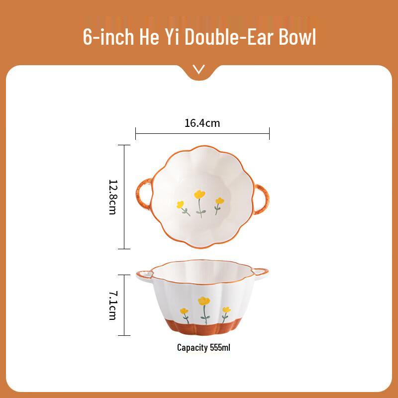 Stylish Ceramic Double Handle Bowl 6-inch