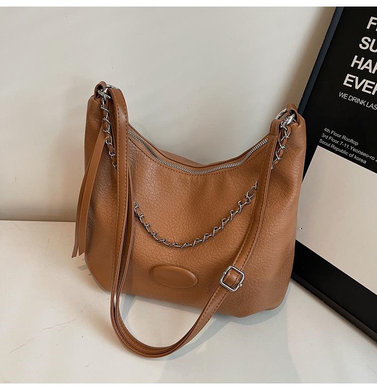 

Корейська версія великої сумки, висококласна сумка, проста сумка на ланцюжку великої місткості, модна проста та універсальна сумка через плече коричневий