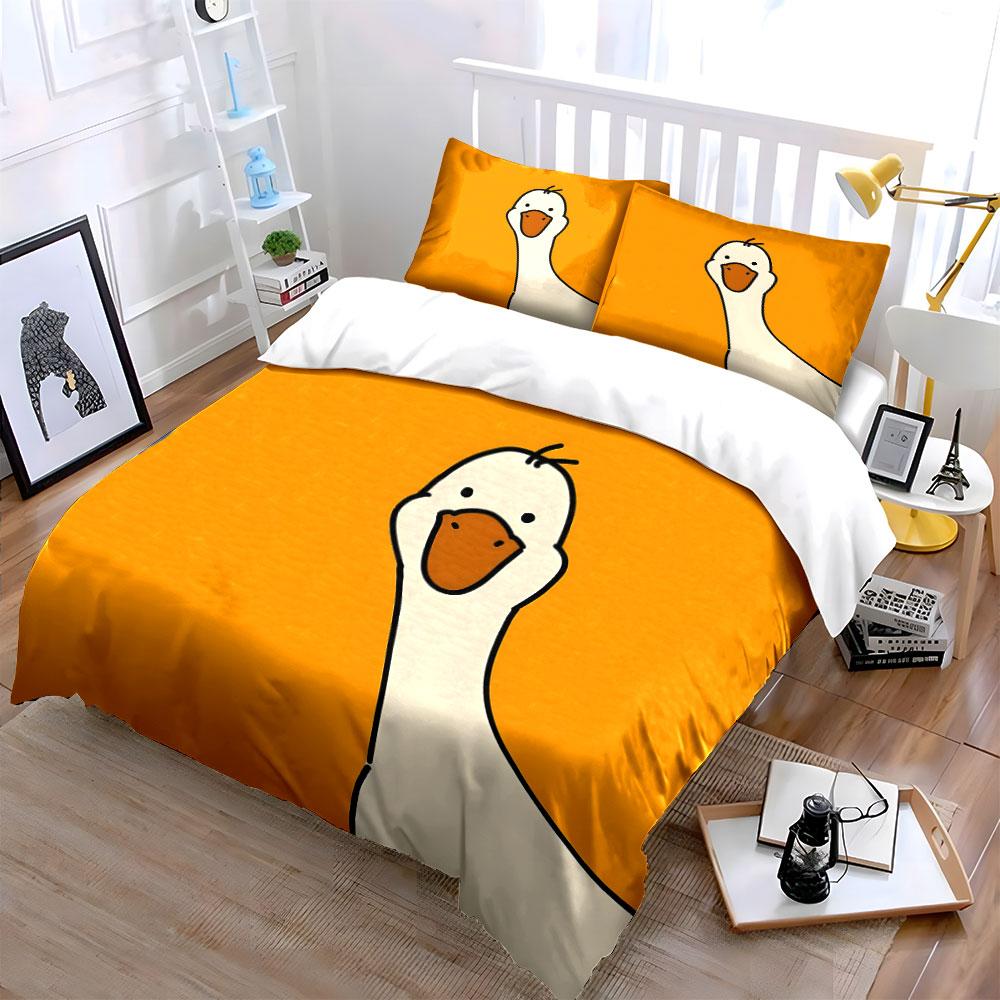 Cute cartoon yellow duck printed bedding set, kid s and adults  bedroom decor, Exquisite three-piece bedding set gift 135x200cm