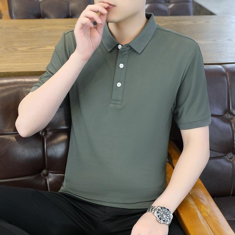Ice Silk Short Sleeve Men'S T-Shirt Polo Shirt New Casual Shirt Men'S Group Lapel T-Shirt Workwear