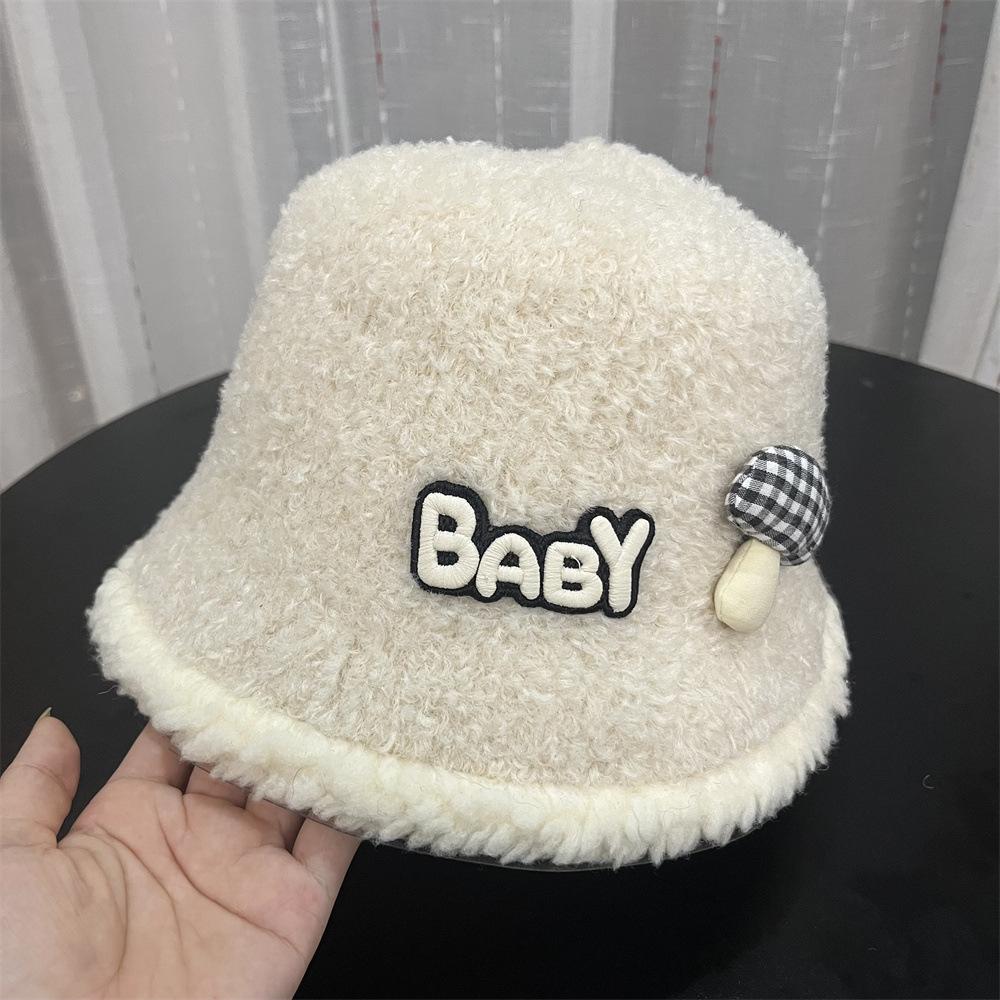 

Женская зимняя теплая шляпа-ведро из овечьей шерсти, милая плюшевая шляпа-ведро с буквой, новинка Adult average size бежевый
