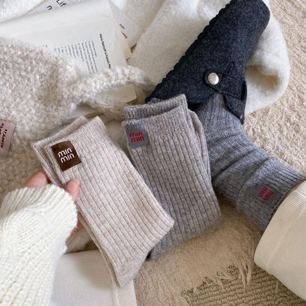 Thicken Middle Tube Socks Heel Label Women's Socks Fashion Winter Socks