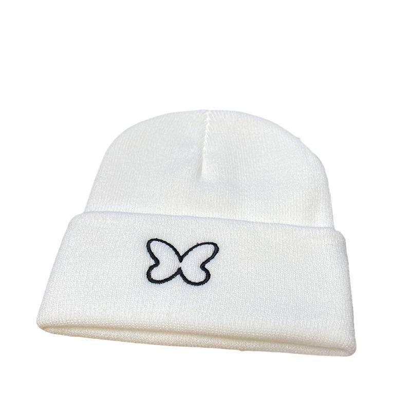 Autumn and Winter Woolen Hat Men's Trendy Outdoor Cycling Protective Ear Cold Hat Showing Face Small Butterfly Embroidered Knitted Hat for Women