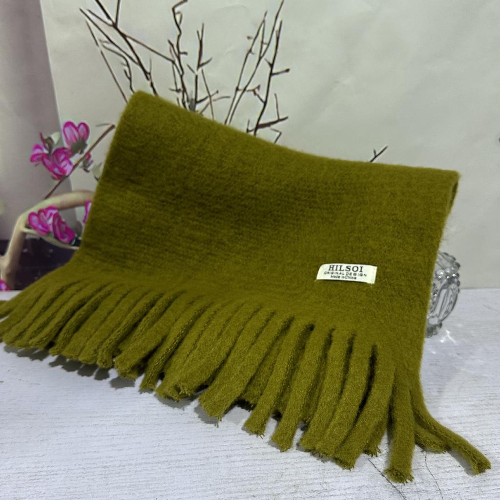 Solid Color Tassel Soft Waxy Plush Scarf for Women Autumn and Winter Plus Velvet Thickened Versatile Couple Student Warm Scarf