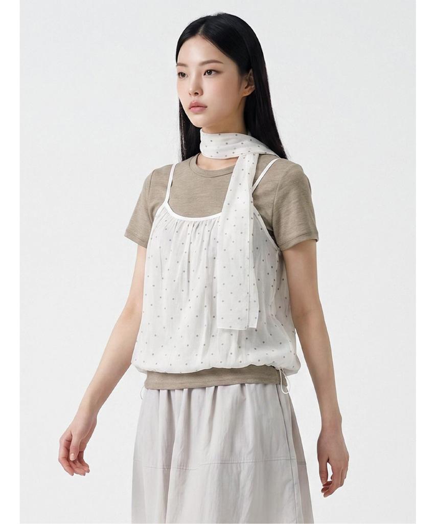 Poebeo21 Dot Scarf Bustier Set Short Sleeve T-Shirt (Ftdbts004)