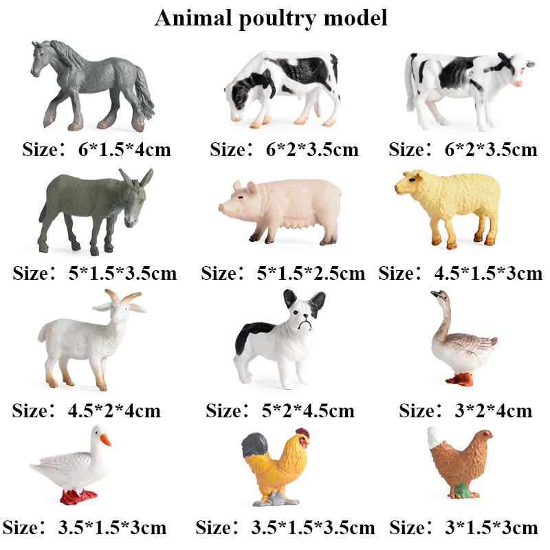 Oenux Zoo Farm Series Farmer Cow Hen Duck Model Action Figures Poultry Animals Set Figurine Miniature Educational Kids Toy