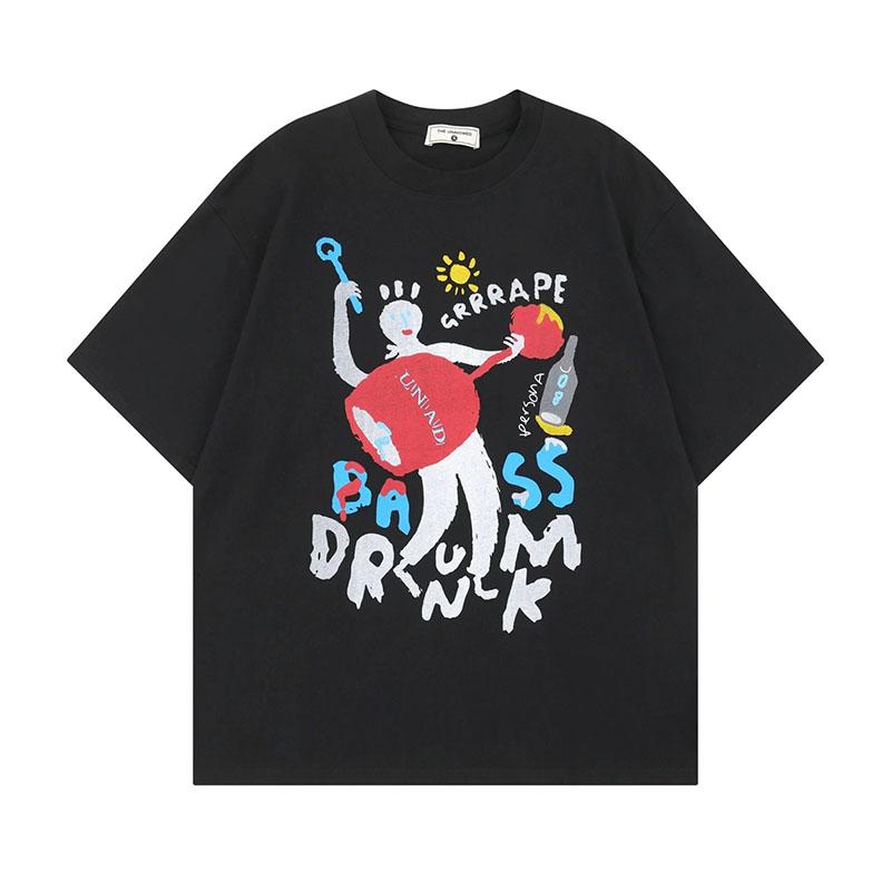 

Летние хлопковые футболки с коротким рукавом женские с круглым вырезом свободные с мультяшным принтом футболки топы женские корейские свободные повседневные с коротким рукавом 2025 2XL чёрный