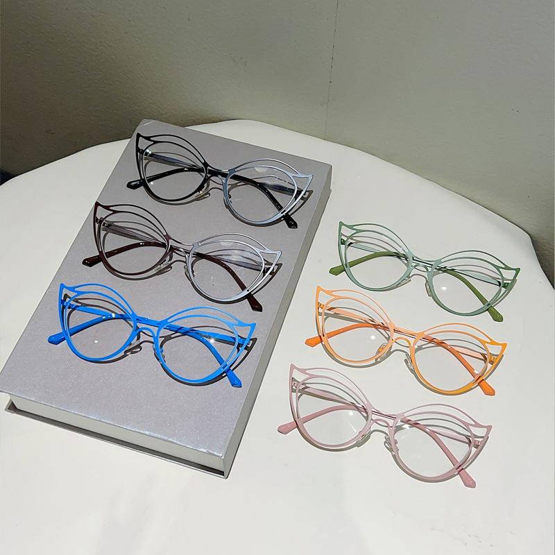 Hollowed Rim Cat Eye Glasses Women Stylish Blue Light Blocking Eyewear Trendy Luxury Brand Design Decor Optical Frames