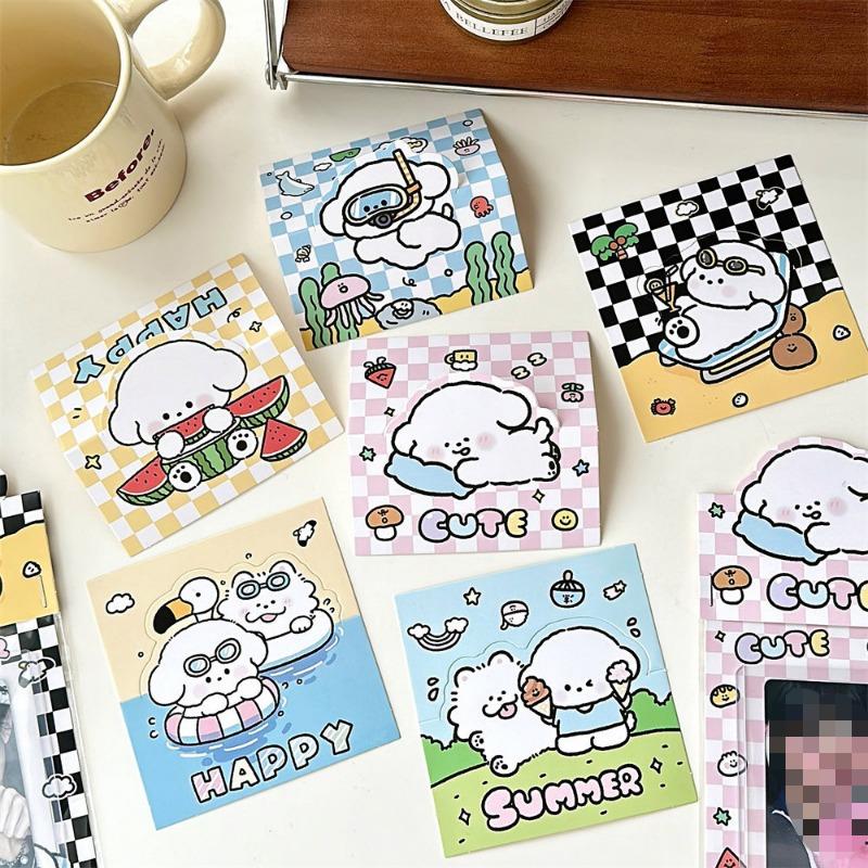 10Pcs Cute Cartoon Puppy Grid Card Head Card Back Kpop Star 3 Inch Photo Card DIY Decor Packing Material Gift Packaging