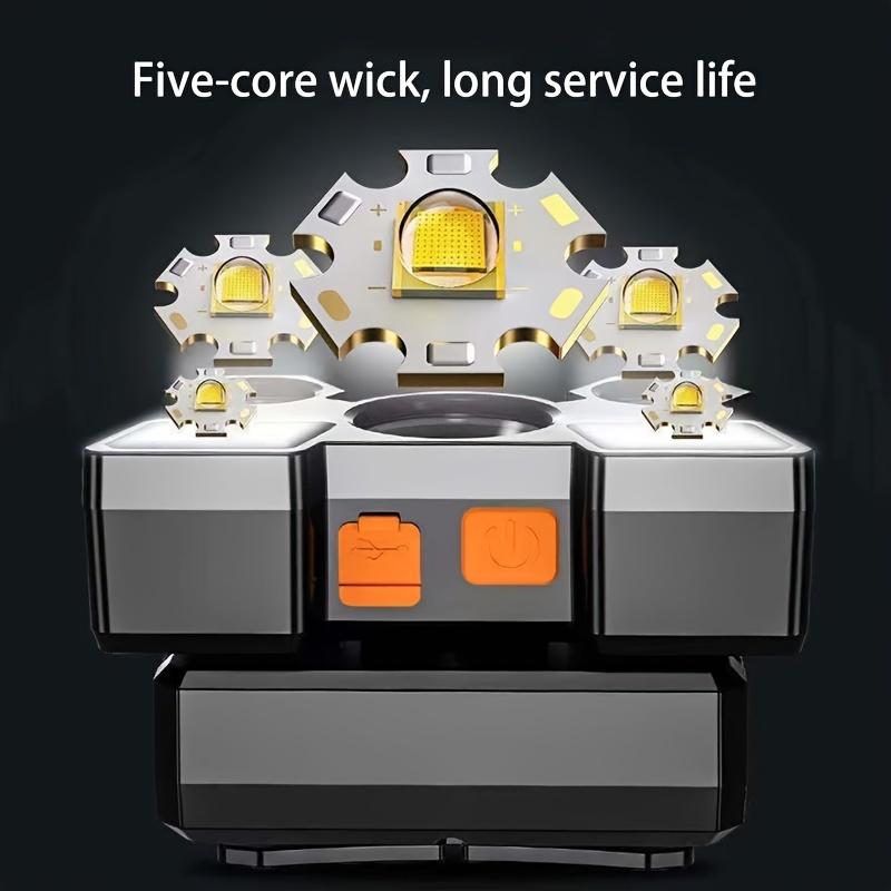 5 LED Taschenlampe Wiederaufladbar mit eingebauter Lithiumbatterie Starke Stirnlampe Camping Abenteuer Angeln Radfahren Stirnlampe