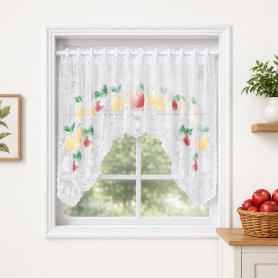 Lace Half Curtain, Lightweight Semi-Transparent Gauze Short Kitchen Window Curtain, Breathable Nordic Style Curtain for Bay Windows Cabinet Doors