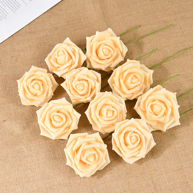 10/20 Stück Glitzer Künstliche Rosenblumen mit Stiel Blätter DIY Hochzeitssträuße Geburtstagsfeier Heimdekorationen DIY Bastelkranz