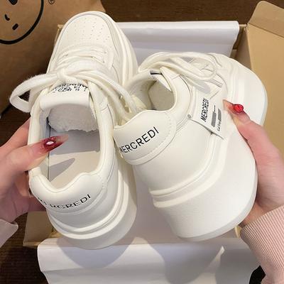 Platform White Shoes Women's 2025 New Popular Spring and Summer Single Shoes Increase Height Versatile Leather Sports and Leisure Board Shoes