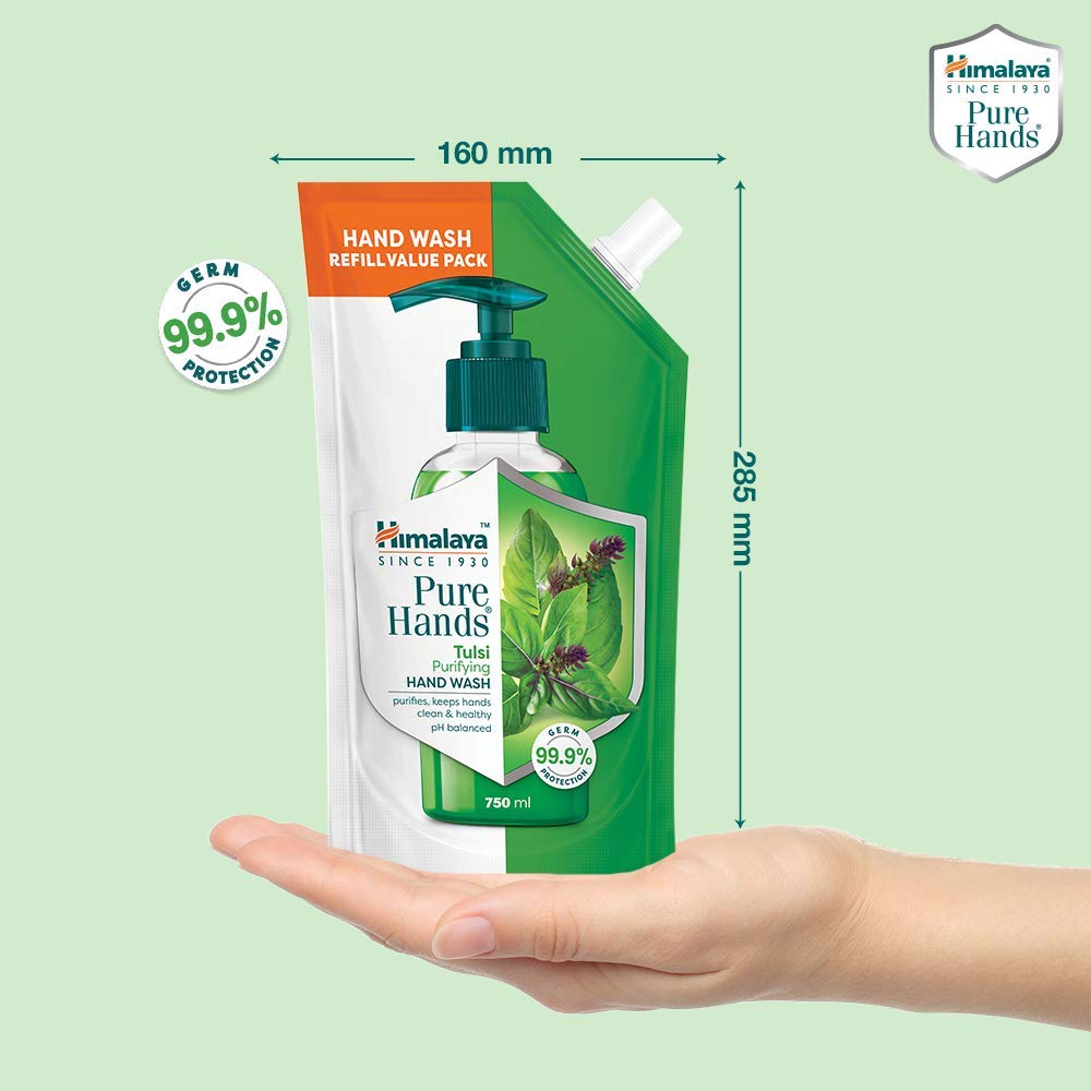 Himalaya Pure Hands Purifying Tulsi Hand Wash Refill 750ml | Gentle Skin-Friendly Cleanser With 99.9% Germ Protection For Soft & Healthy Hands