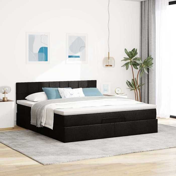 Lit Ottoman - Maison Exclusive - Black - 180x200cm - Mattress Included - Integrated LED