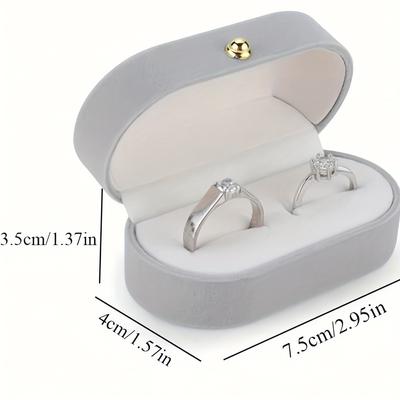 1pc Velvet Oval Ring Bearer Box with Golden-Tone Clasp - Wider Slot for Single/Double Rings & Earrings, Jewelry Gift Storage Organizer