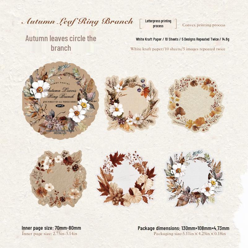 Forest Wreath Kraft Paper Embossed Sticker Pack: Retro Letterpress Theme