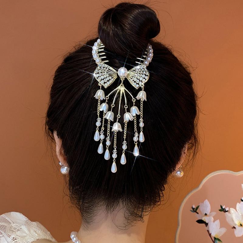 Exquisite Zircon Flower Tassel Hair Clip Fashion Shining Women Elegant High Horse Tail Hair Clip Plate Hair Artifact