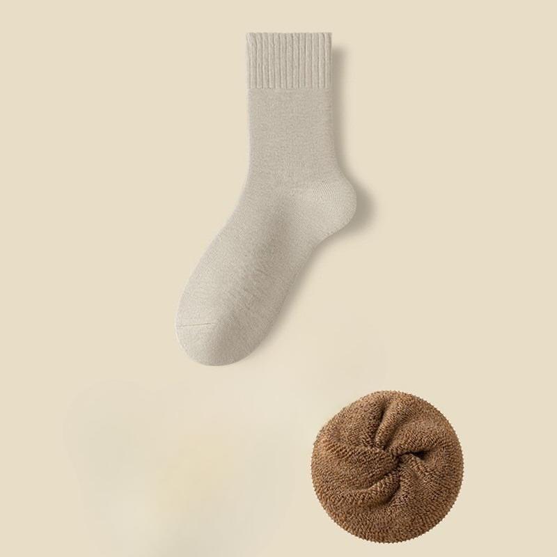Men in Autumn and Winter with Velvet and Thick Warm Wool Ring Cotton Sweat Absorber Home Sleep Tube Socks
