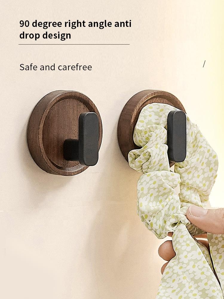 Walnut Wood Coat Rack Hooks Black Wall Hangers for Keys Clothes Bathroom Robe & Towels Entryway Organization Without Drilling