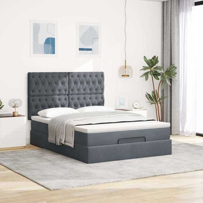 VidaXL Cadre de lit ottoman avec matelas gris foncé 140x190 cm velours, cadre de lit, cadre de lit rembourré, cadre de lit 3313542