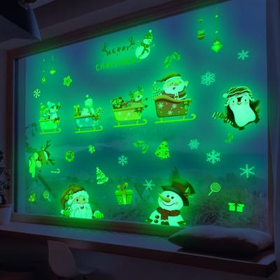3pcs Cartoon Luminous Stickers Waterproof Flat Sticker Christmas Themed Home Wall Stickers Christmas Party Atmosphere Decoration