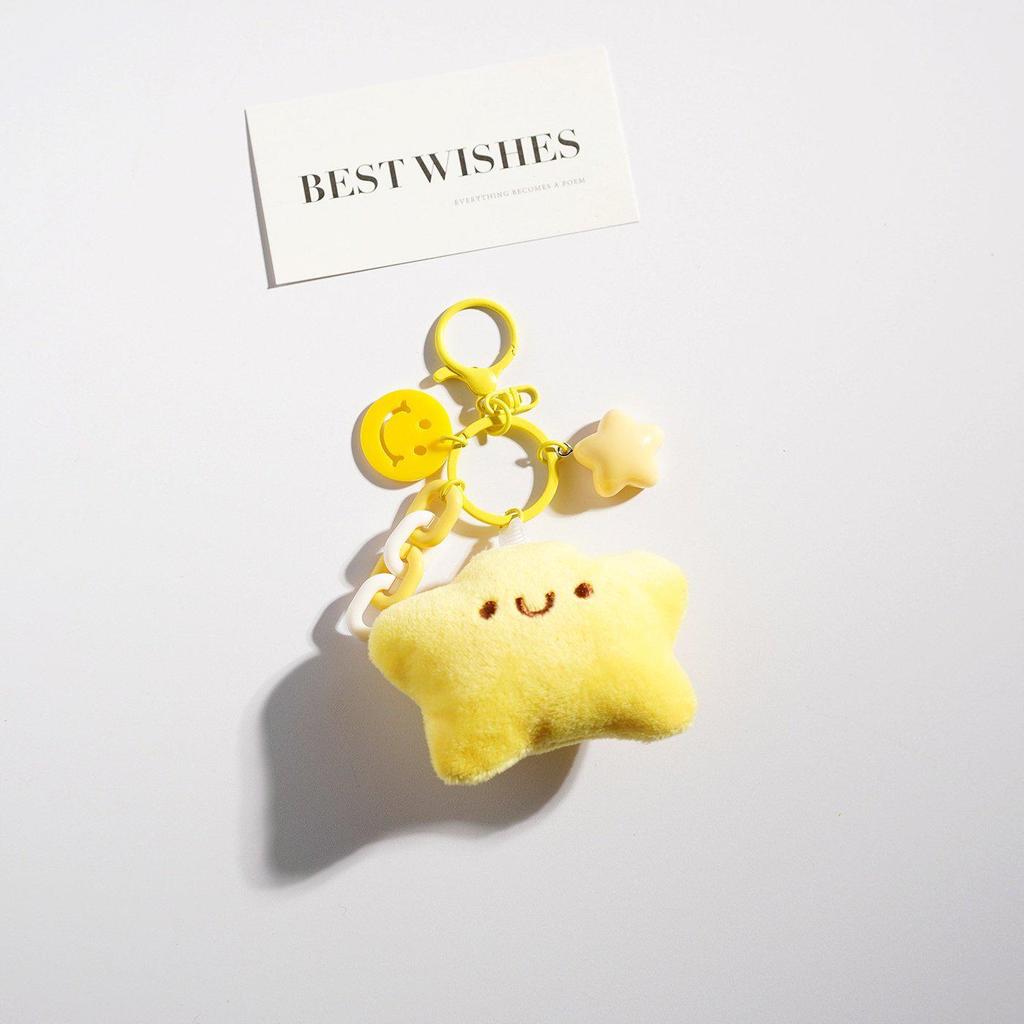Yellow Cartoon Star Plush Keychain: Cute Gift for Couples & Friends