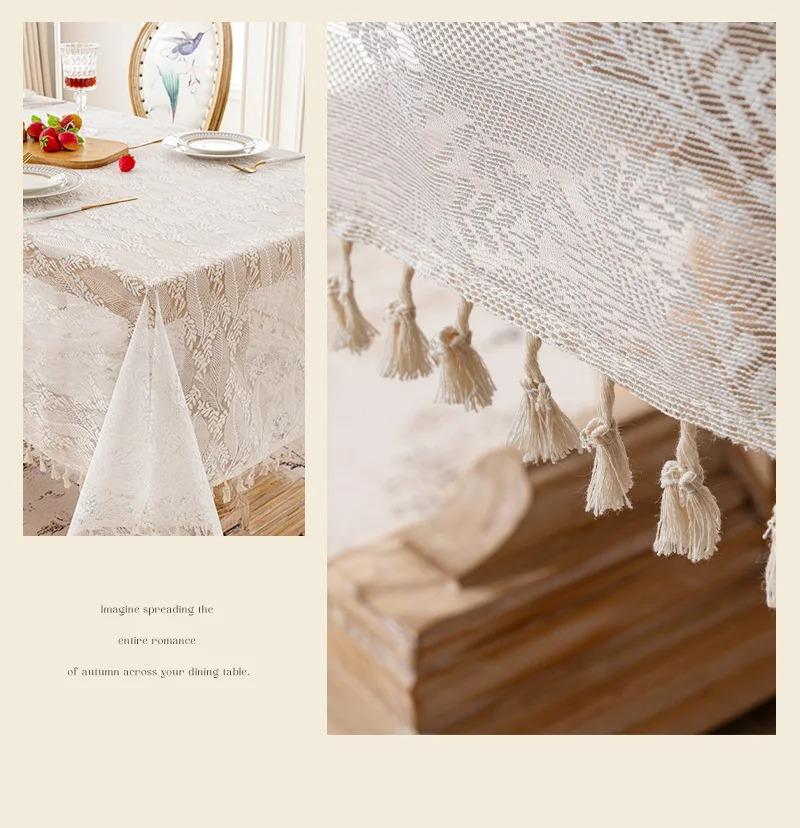 1PC Rose Flower Lace Tablecloth Retro Rectangular Dining Table Cloth Home Coffee Table Wedding Decoration Cover Cloth
