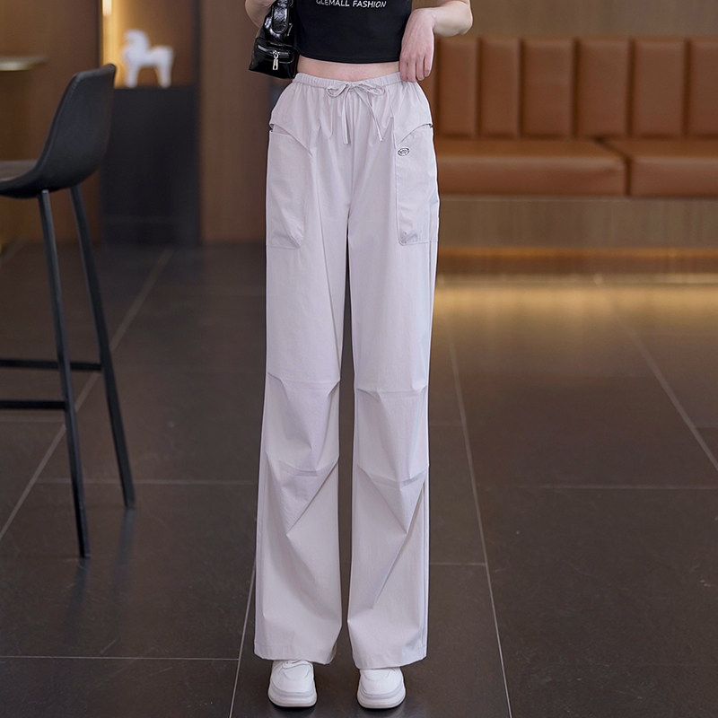 Purple Work Pants for Women 2026 Summer New High-Waisted Slimming Loose Casual Versatile Drawstring Straight Wide-Leg Long Pants