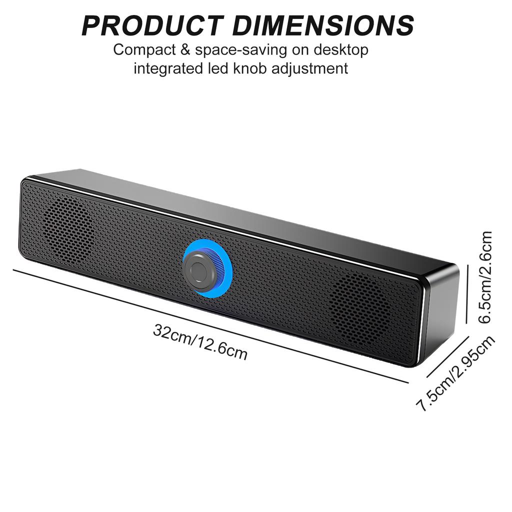 Wired Stereo Desktop Speakers 4D Surround Mini Stereo Sound Bar Home Soundbar System for TV PC Laptop Gaming Home Theater 3