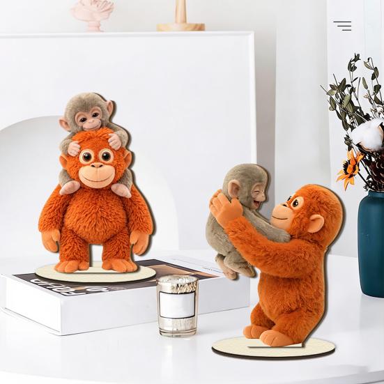 Niedliches Affen-Tischschild (2D) mit Babyäffchen und Plüschtier, Schreibtischdeko aus Holz für Zuhause oder Büro, herzerwärmendes Geschenk für Freunde