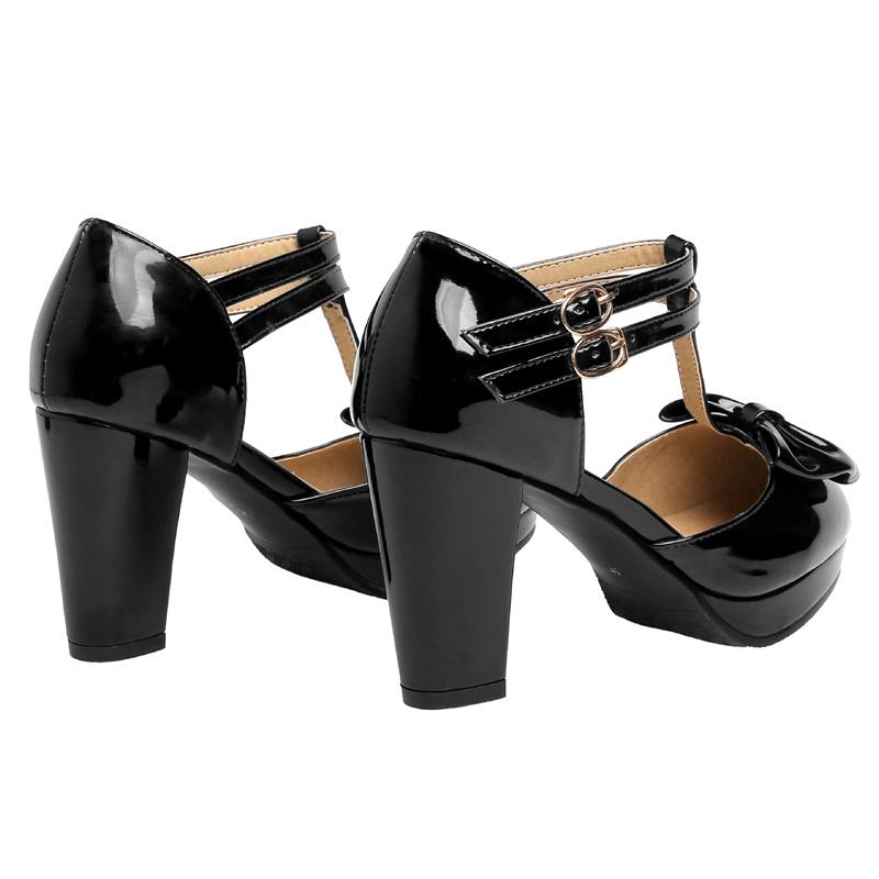 Blockklack Mary Janes Skor Dam Sandaler Söt Rosettgul Röd Rosa Vit Klack Bröllopsskor Dam Pumps Stor Storlek