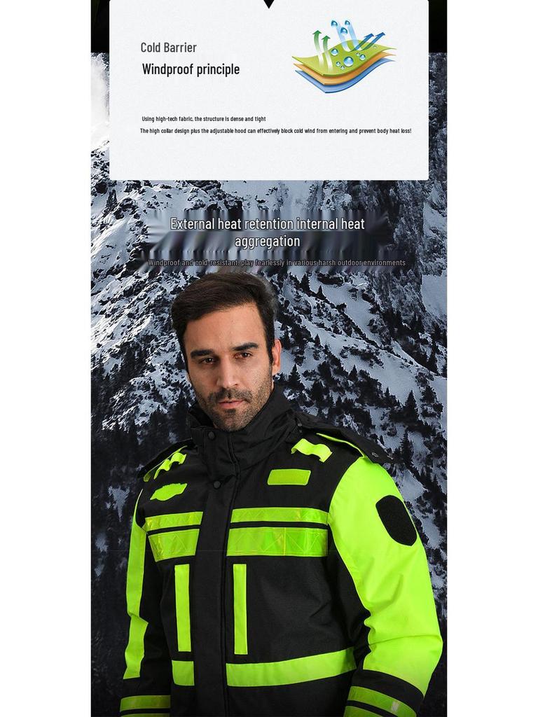 Reflective Rainproof Winter Coat with Thick Inner Liner for Traffic Duty and Cold Protection