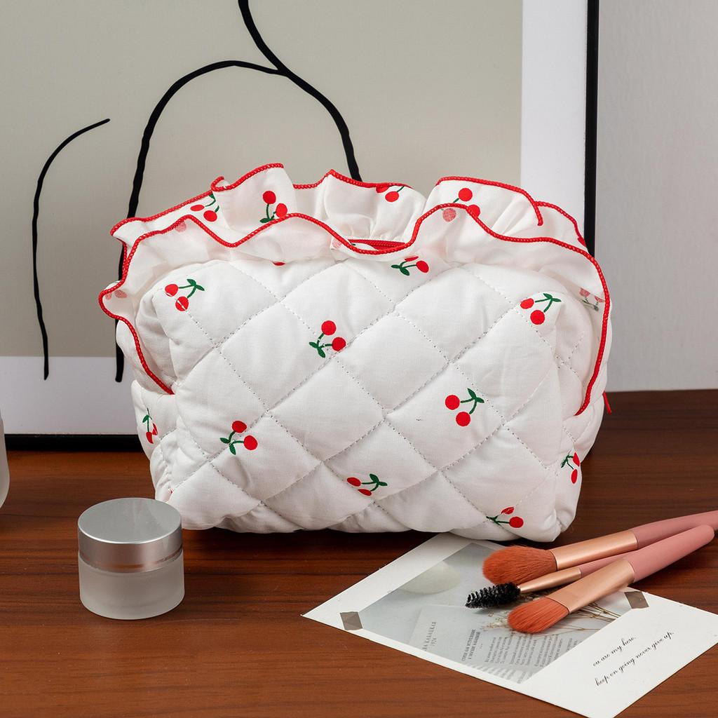 Floral Cherry Cosmetic Bag With Breathable Polyester For Daily Use