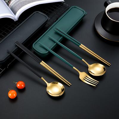 Nordic Style Portuguese Portable Tableware Stainless Steel Chopsticks Spoon Set Student Three-Piece Storage Box One Person