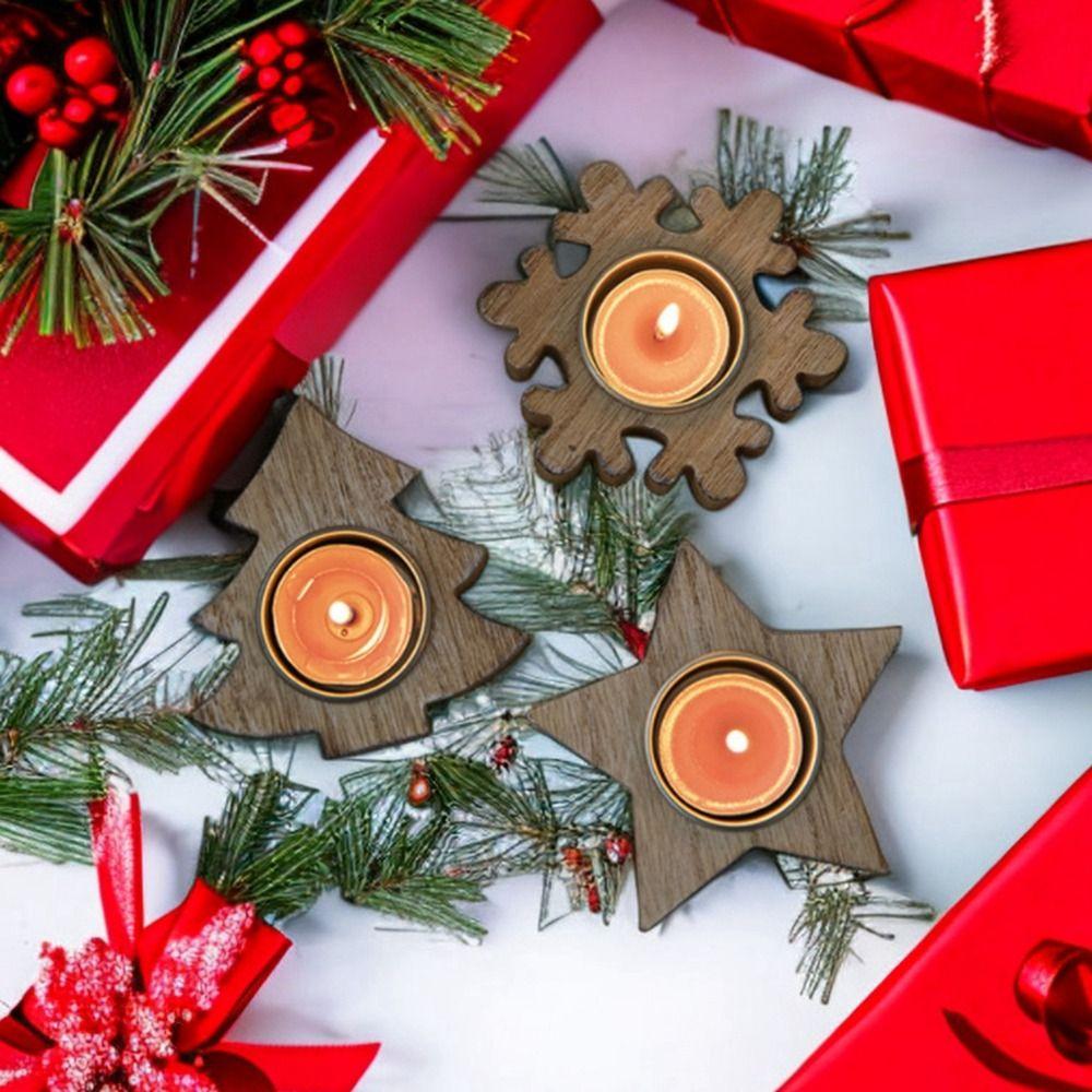 Sněhová vločka Vánoční dřevěný svícen Nordic Style Love-heart Candle Ornaments Party