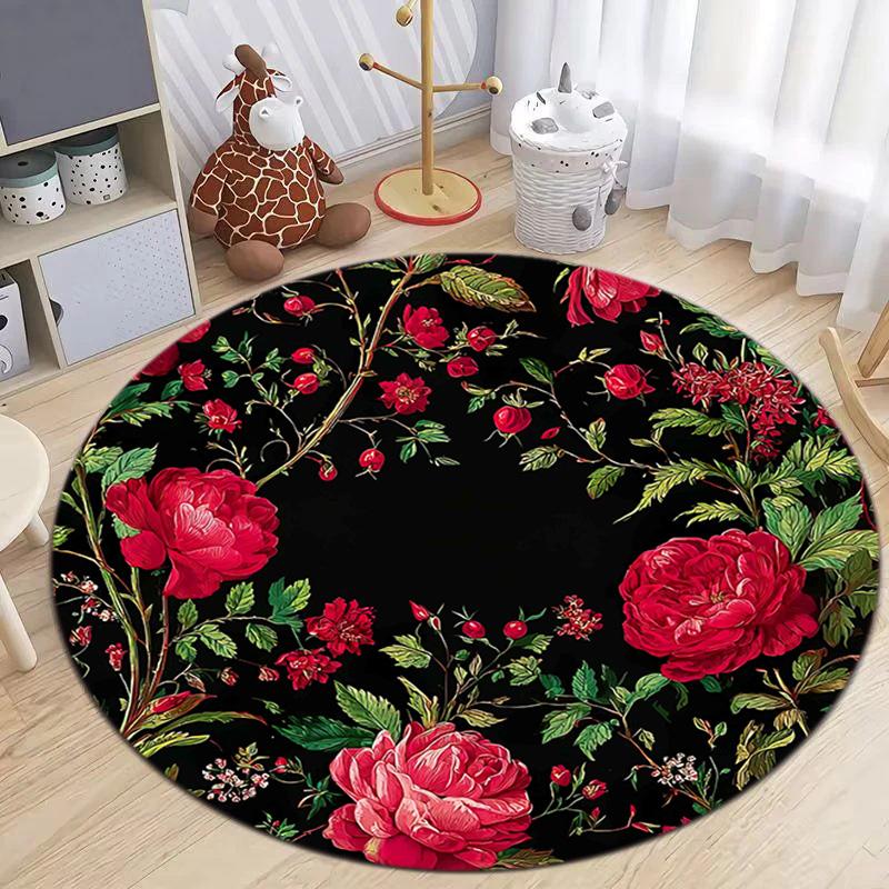 

1Pc Painted Plants Rose Peony Printed circular carpet, home door mat, outdoor travel protection carpet 80x80cm( 31x31in)