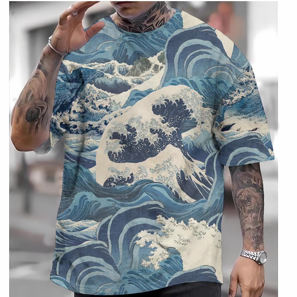 Men's T-shirt short-sleeved tops Japanese style Ukiyo-e clothing