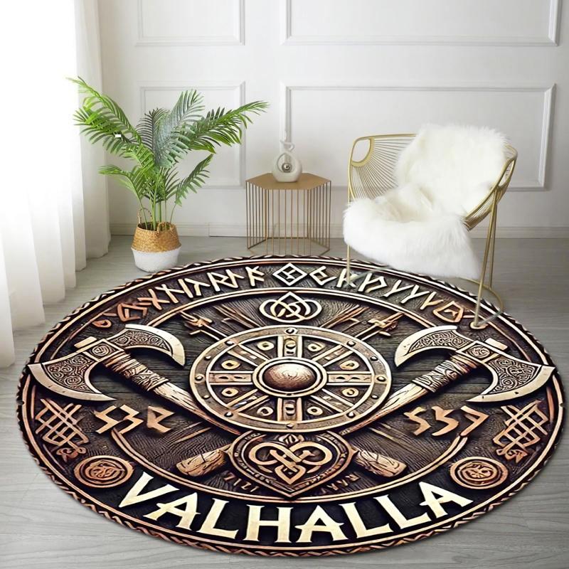 1Pc Viking theme Printed circular carpet, home door mat, outdoor travel protection carpet A1