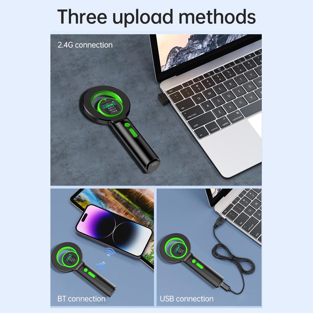 Animal Microchip Pet Tag Scanner ID Reader RFID Animal Labels Handheld Reader BT USB 2.4G Connect with 240pcs Informations Storage Function OLED Scre